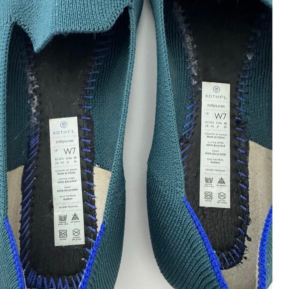 Rothy's The Almond Women’s Slip On Flats Loafers Size 7 Blue Sage Stripe Accent - Picture 7 of 9